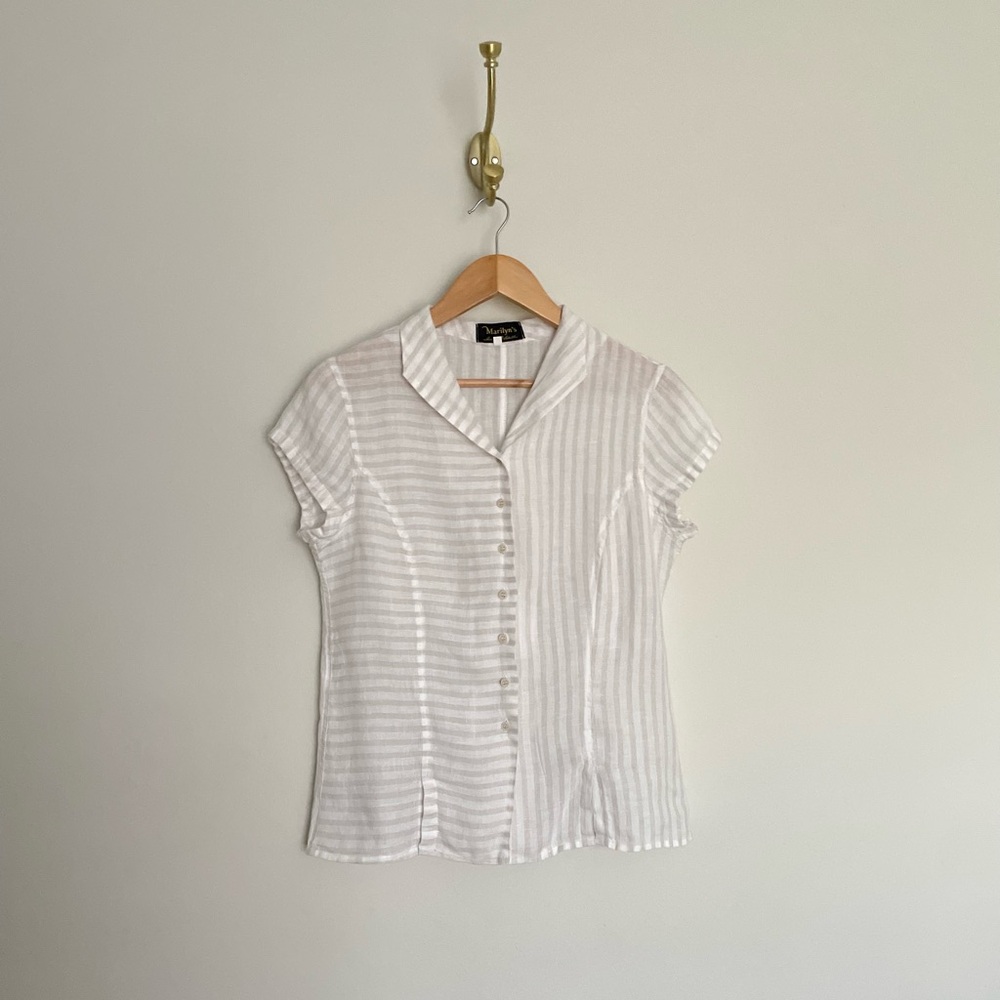 100% linen striped blouse